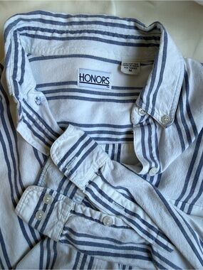VTG Honors Striped Button-Up Shirt in White and Navy
